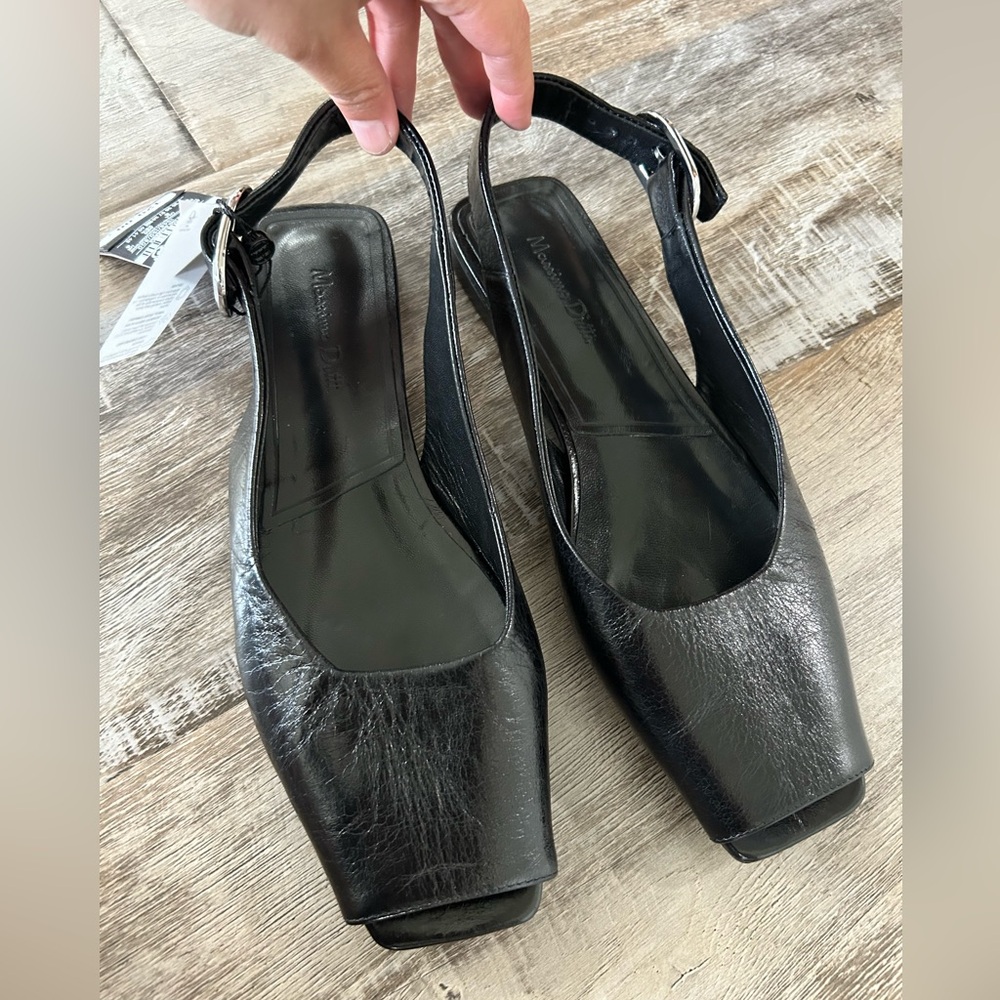 Brand New Massimo Dutti Flat Leather Slingback Shoes Size 8